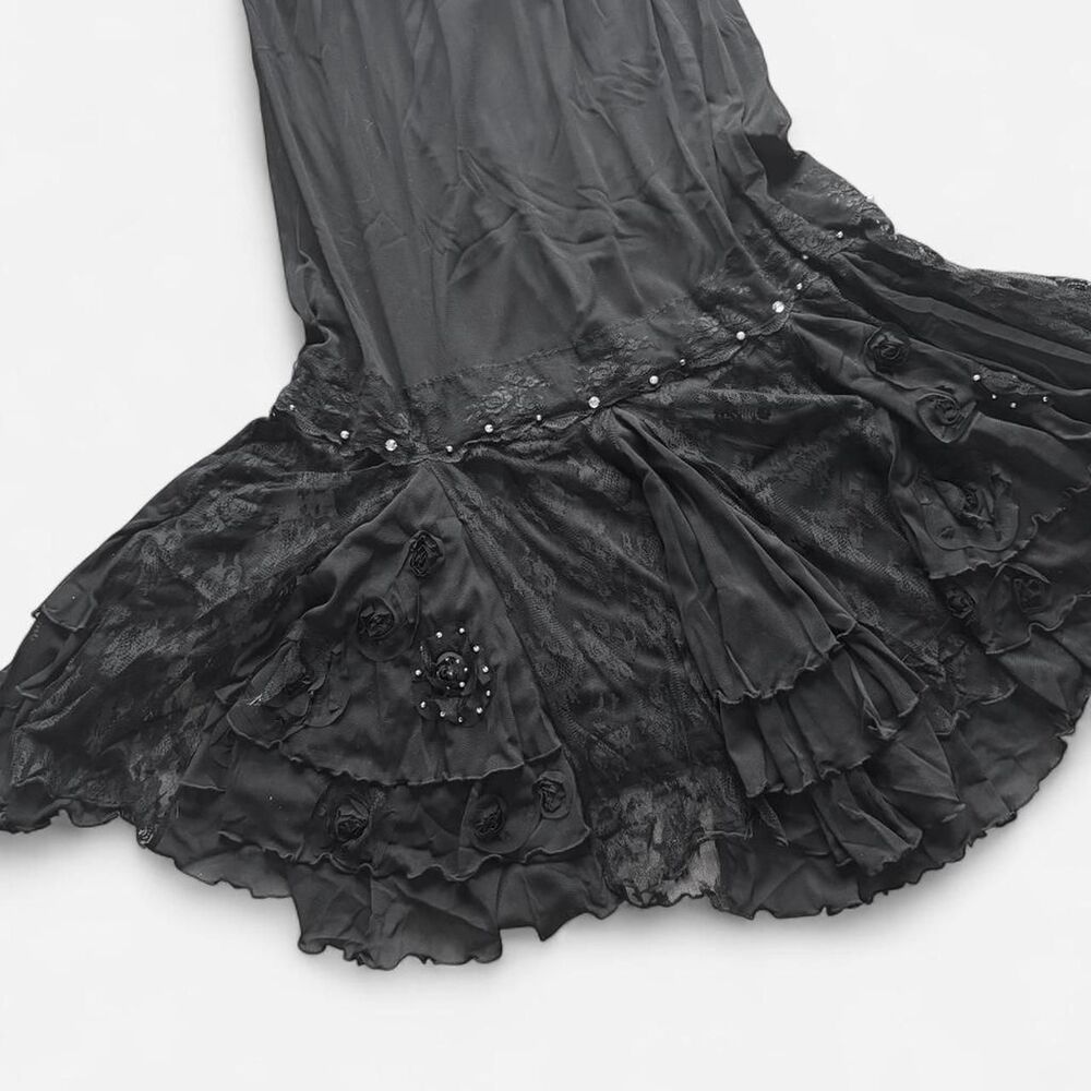 Deadstock Y2K Anis.A flowy black maxi skirt lace + beading whimsygoth boho - Picture 4 of 8
